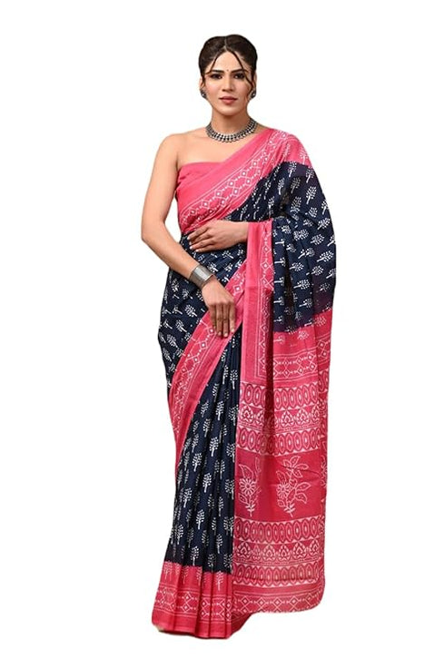 Dosaya Fabrics Jaipuria Block Printed Pure Cotton Mulmul Saree